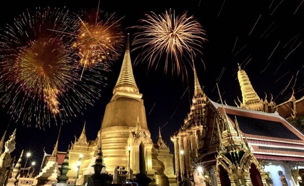 NYE firework displays in Bangkok. Thailand