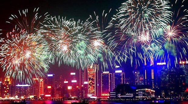 NYE fireworks in Hong Kong